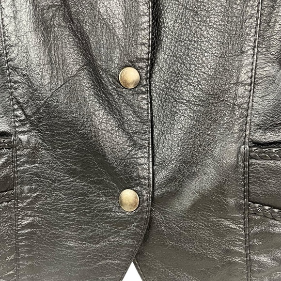 Vtg Le Cuir Niko Leather Biker Vest Black Size L, Eagle Embrossed Braided Detail - Picture 6 of 14
